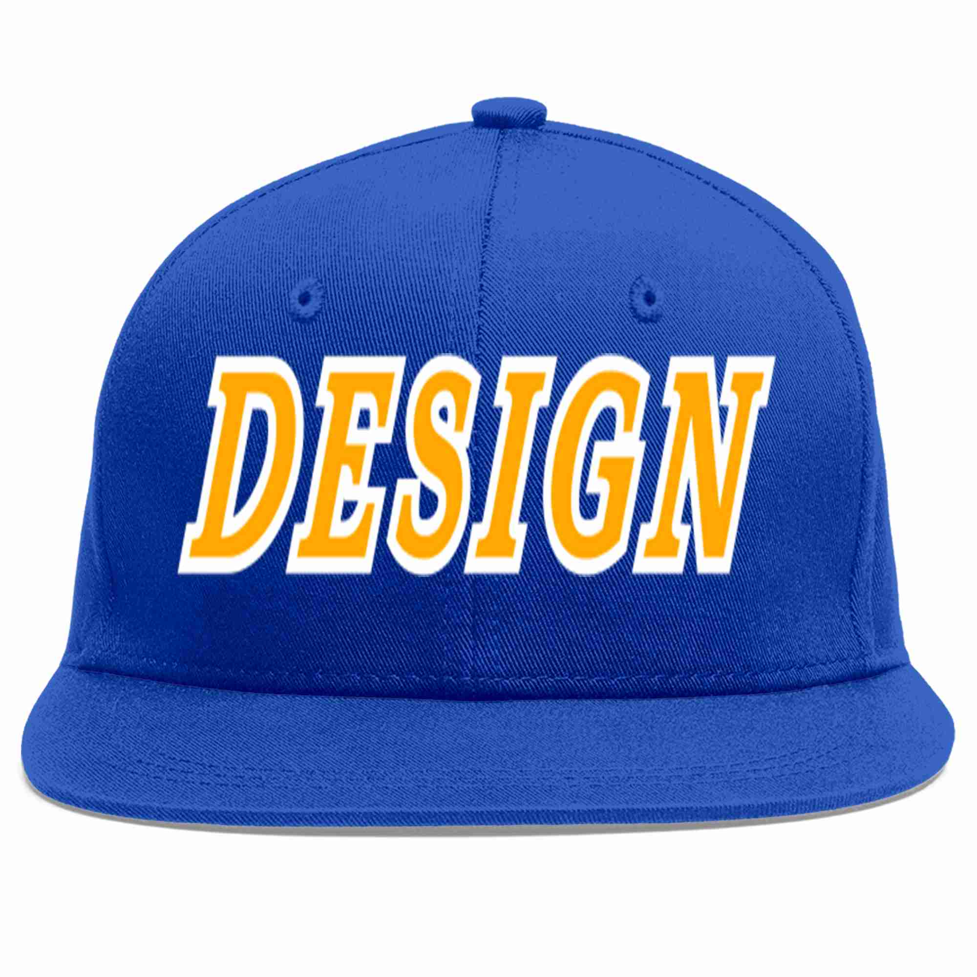 Custom Royal Yellow-White Flat Eaves Sport Baseball Cap Design for Men/Women/Youth