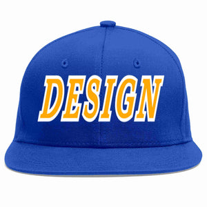 Conception personnalisée de casquette de baseball de sport à avant-toit plat jaune-blanc royal pour hommes/femmes/jeunes