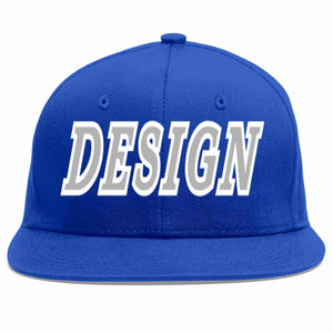 Custom Royal Gray-White Flat Eaves Sport Baseball Cap Design for Men/Women/Youth