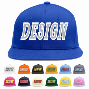 Custom Royal Gray-White Flat Eaves Sport Baseball Cap Design for Men/Women/Youth