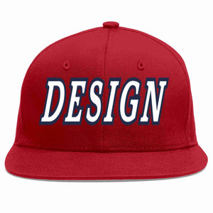 Custom Red White-Navy Flat Eaves Sport Baseball Cap Design for Men/Women/Youth