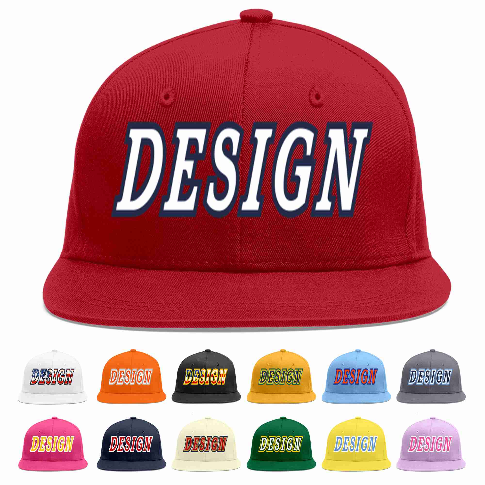 Conception personnalisée de casquette de baseball de sport à avant-toit plat rouge blanc-marine pour hommes/femmes/jeunes