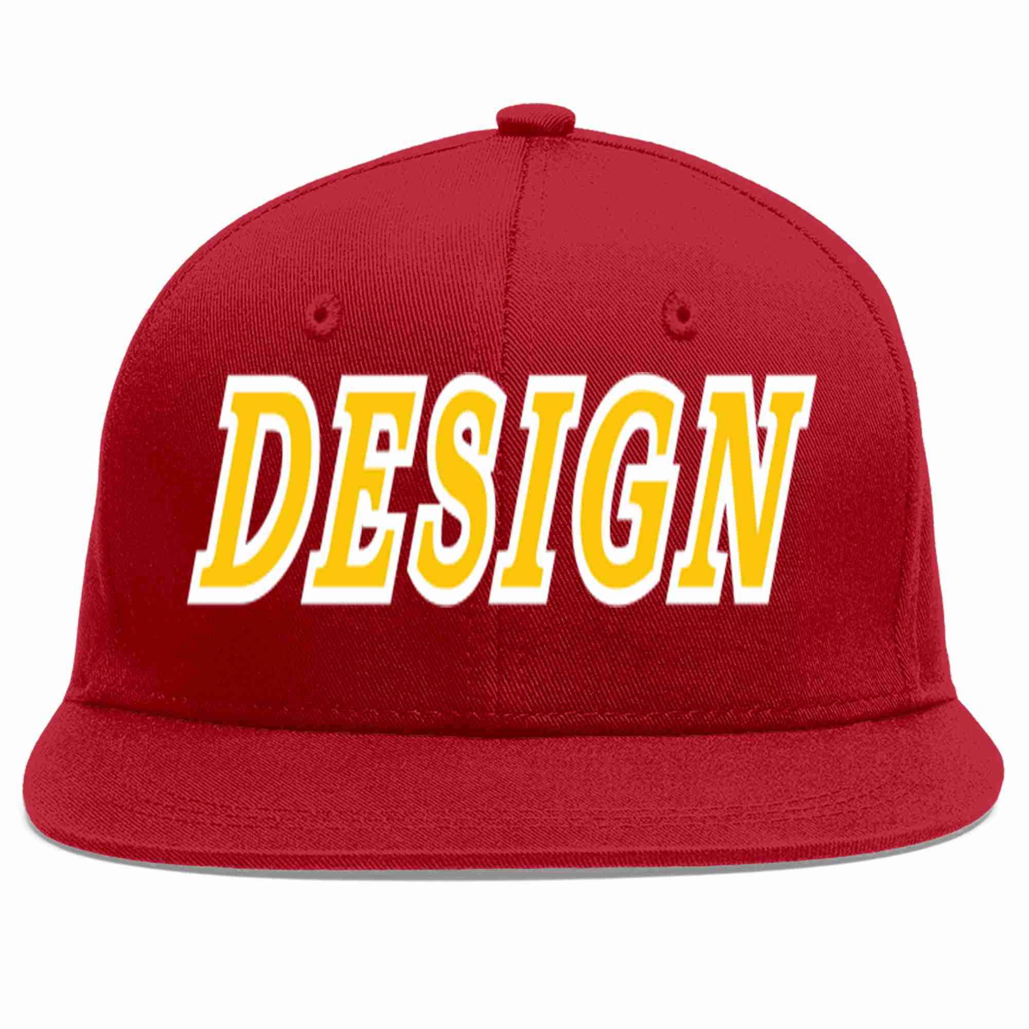 Custom Red Gold-White Flat Eaves Sport Baseball Cap Design for Men/Women/Youth