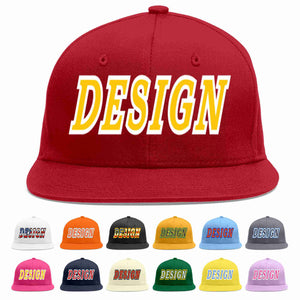 Custom Red Gold-White Flat Eaves Sport Baseball Cap Design for Men/Women/Youth