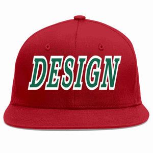 Custom Red Kelly Green-White Flat Eaves Sport Baseball Cap Design for Men/Women/Youth