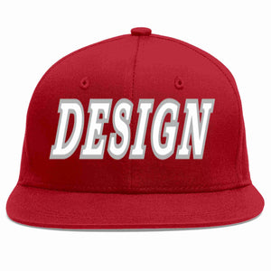 Conception personnalisée de casquette de baseball de sport à avant-toit plat rouge blanc-gris pour hommes/femmes/jeunes