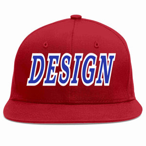 Custom Red Royal-White Flat Eaves Sport Baseball Cap Design for Men/Women/Youth