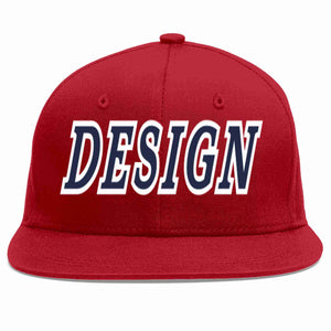 Custom Red Navy-White Flat Eaves Sport Baseball Cap Design for Men/Women/Youth