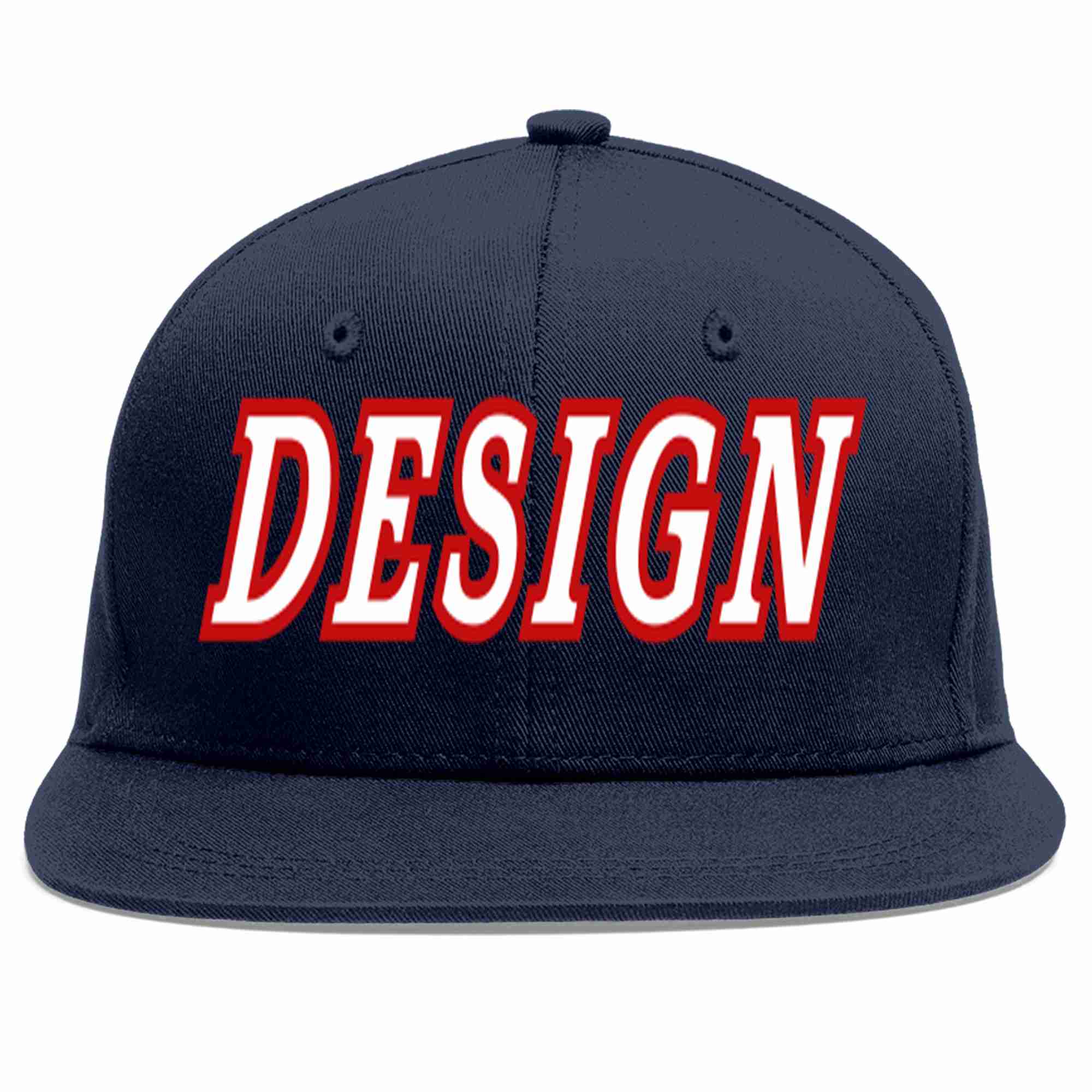 Custom Navy White-Red Flat Eaves Sport Baseball Cap Design for Men/Women/Youth