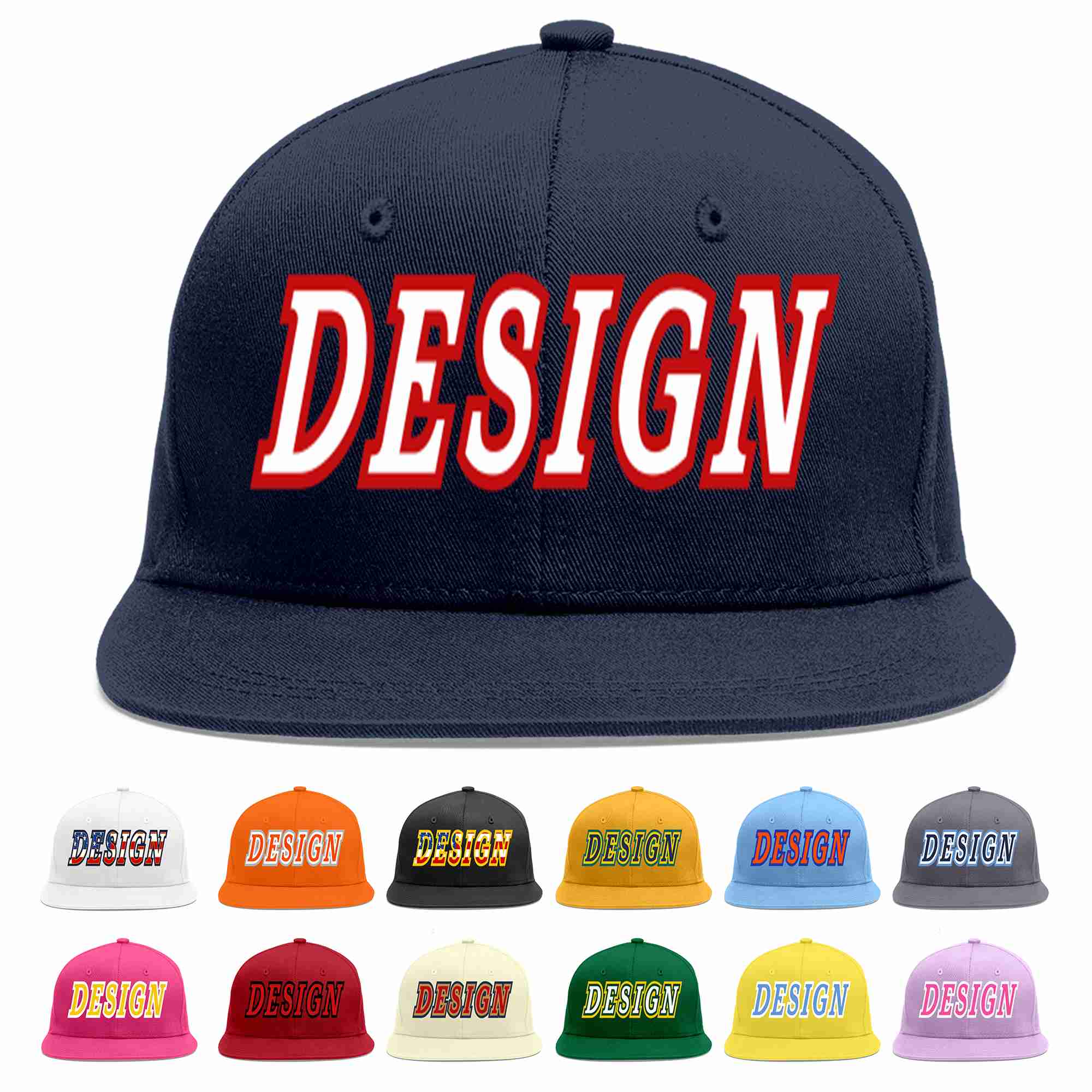 Custom Navy White-Red Flat Eaves Sport Baseball Cap Design for Men/Women/Youth