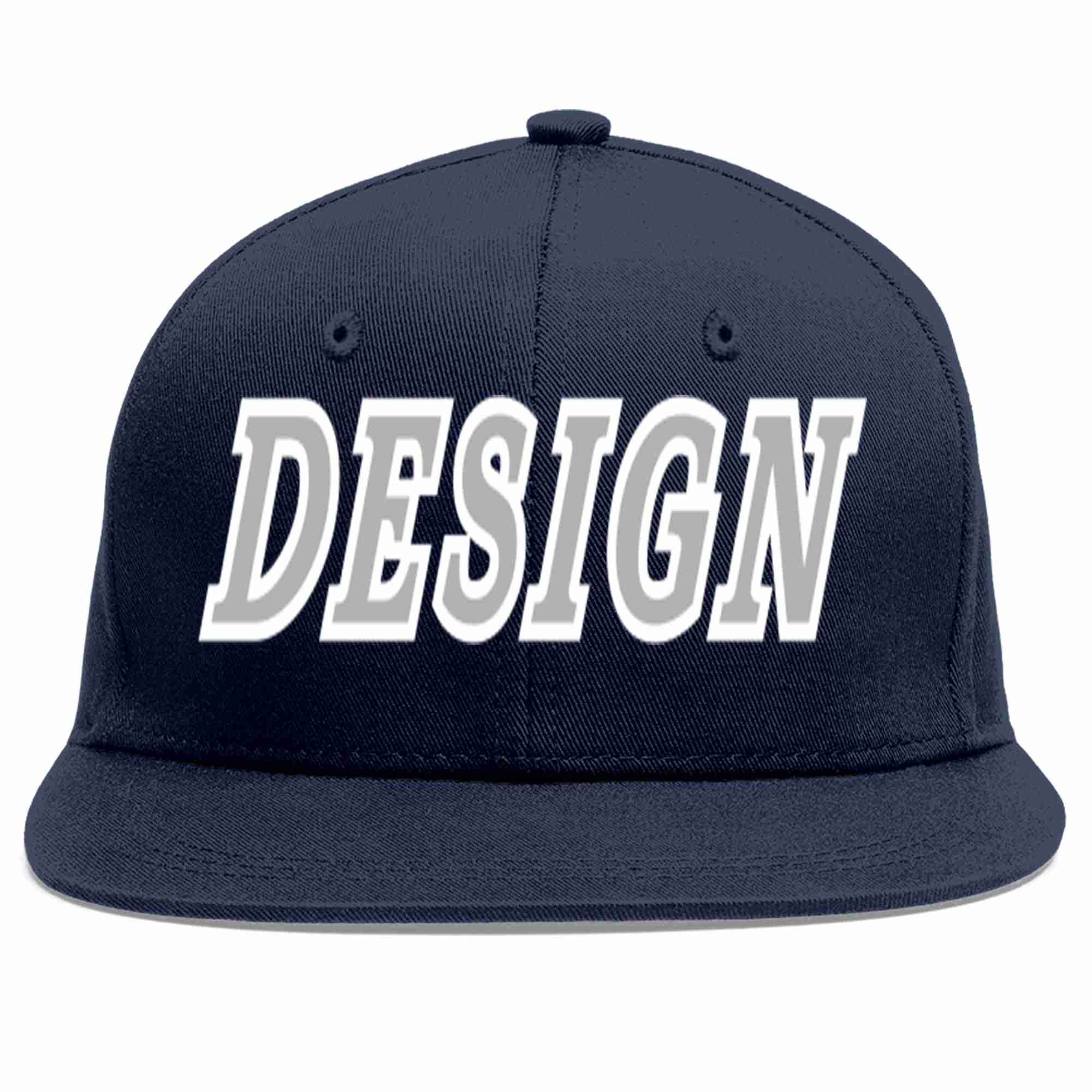 Custom Navy Gray-White Flat Eaves Sport Baseball Cap Design for Men/Women/Youth