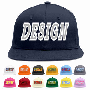 Custom Navy Gray-White Flat Eaves Sport Baseball Cap Design for Men/Women/Youth