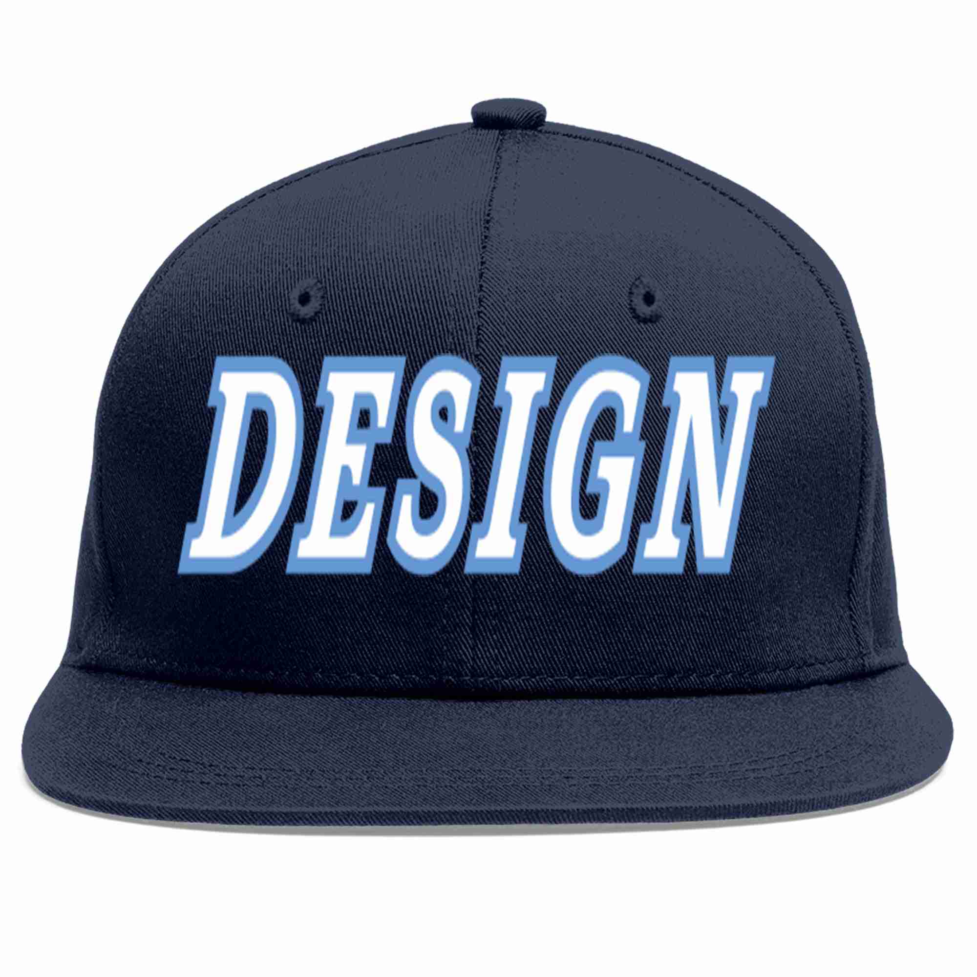 Conception personnalisée de casquette de baseball de sport à avant-toit plat bleu marine blanc-bleu clair pour hommes/femmes/jeunes