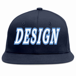 Custom Navy White-Light Blue Flat Eaves Sport Baseball Cap Design for Men/Women/Youth