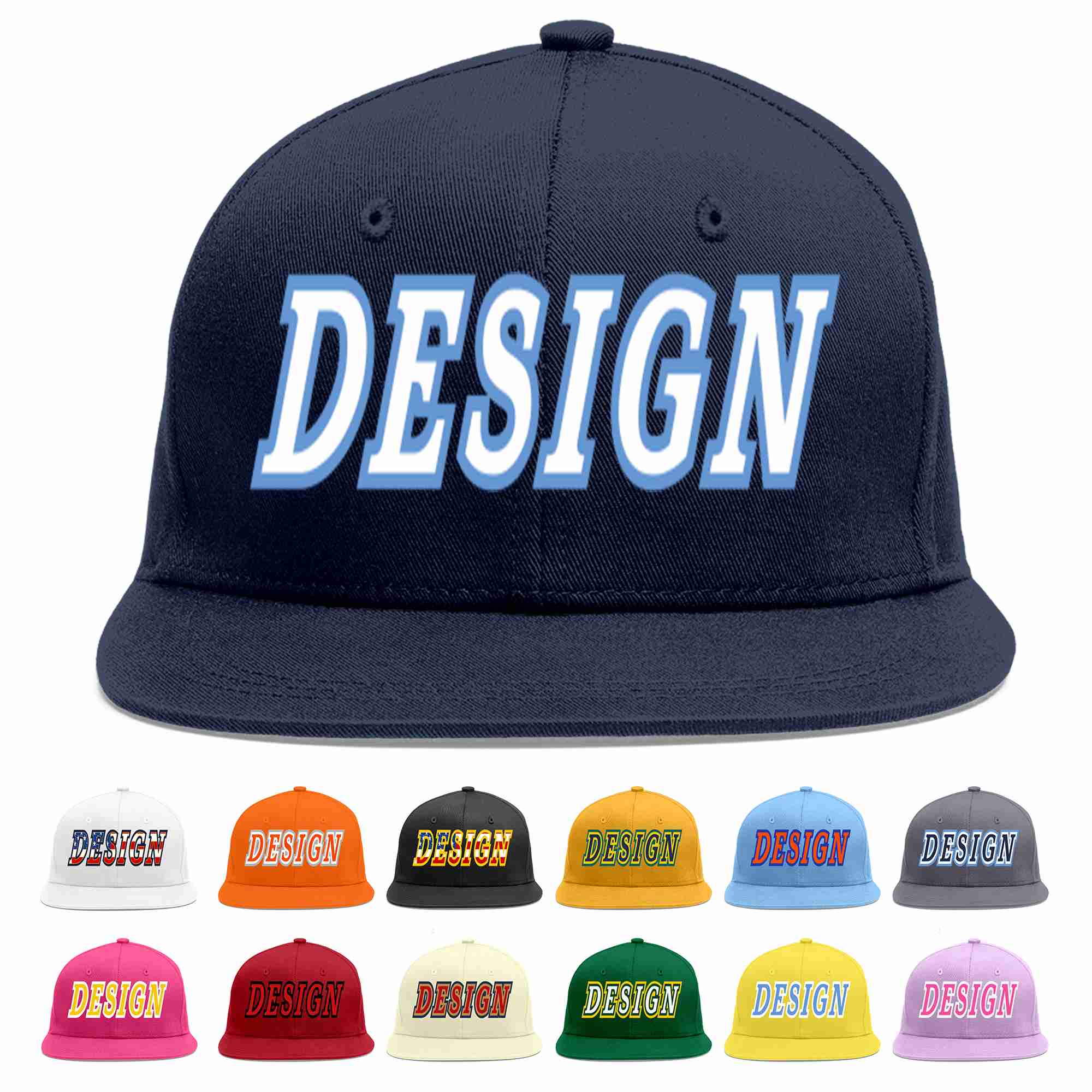 Custom Navy White-Light Blue Flat Eaves Sport Baseball Cap Design for Men/Women/Youth