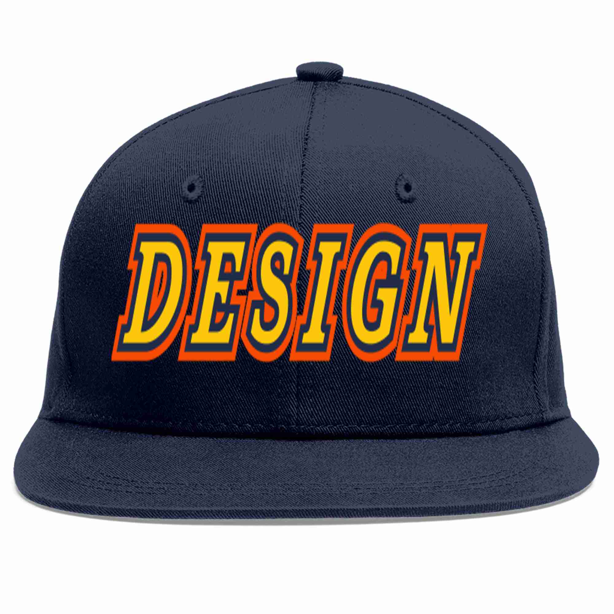 Custom Navy Gold-Navy Flat Eaves Sport Baseball Cap Design for Men/Women/Youth