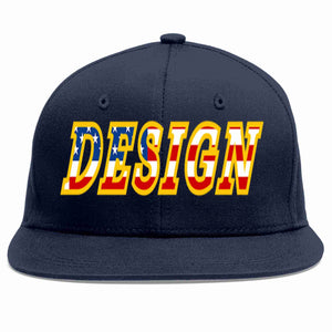 Custom Navy Vintage USA Flag-Gold Flat Eaves Sport Baseball Cap Design for Men/Women/Youth