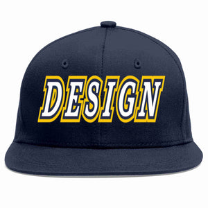 Custom Navy White-Navy Flat Eaves Sport Baseball Cap Design for Men/Women/Youth