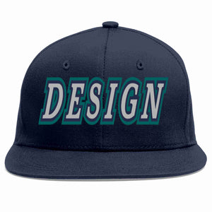 Custom Navy Gray-Navy Flat Eaves Sport Baseball Cap Design for Men/Women/Youth