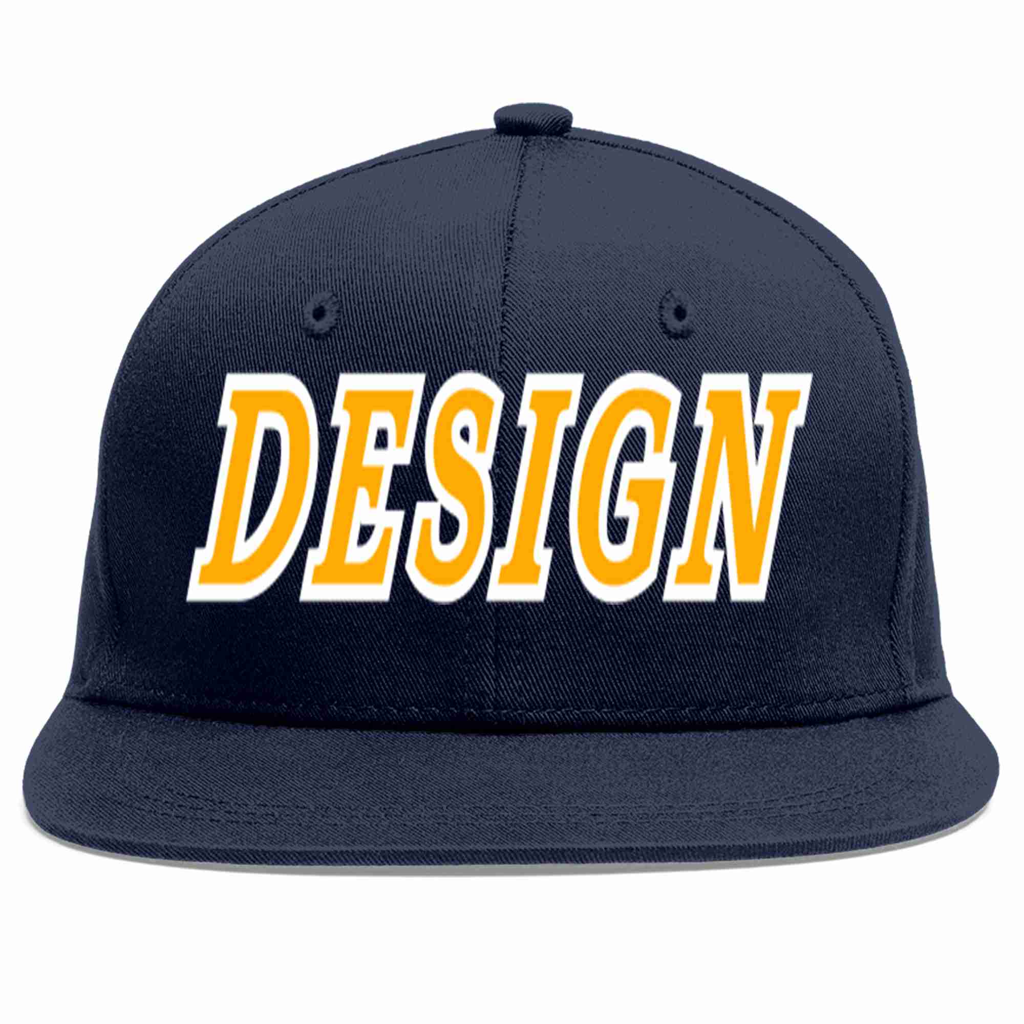 Conception personnalisée de casquette de baseball de sport à avant-toit plat jaune-blanc marine pour hommes/femmes/jeunes