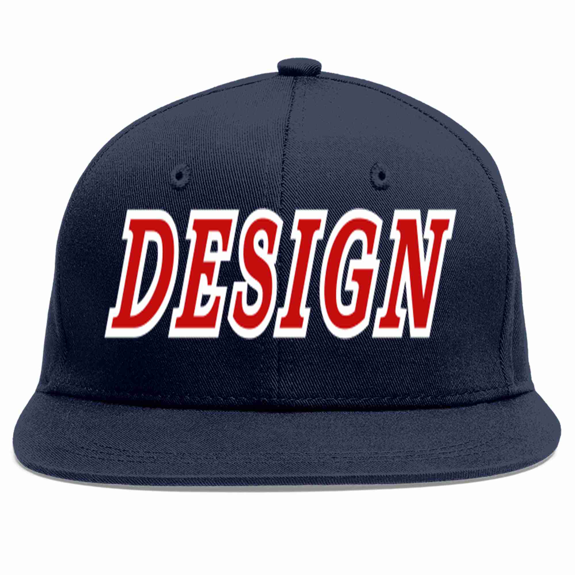 Custom Navy Red-White Flat Eaves Sport Baseball Cap Design for Men/Women/Youth