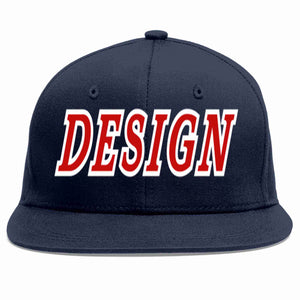 Custom Navy Red-White Flat Eaves Sport Baseball Cap Design for Men/Women/Youth