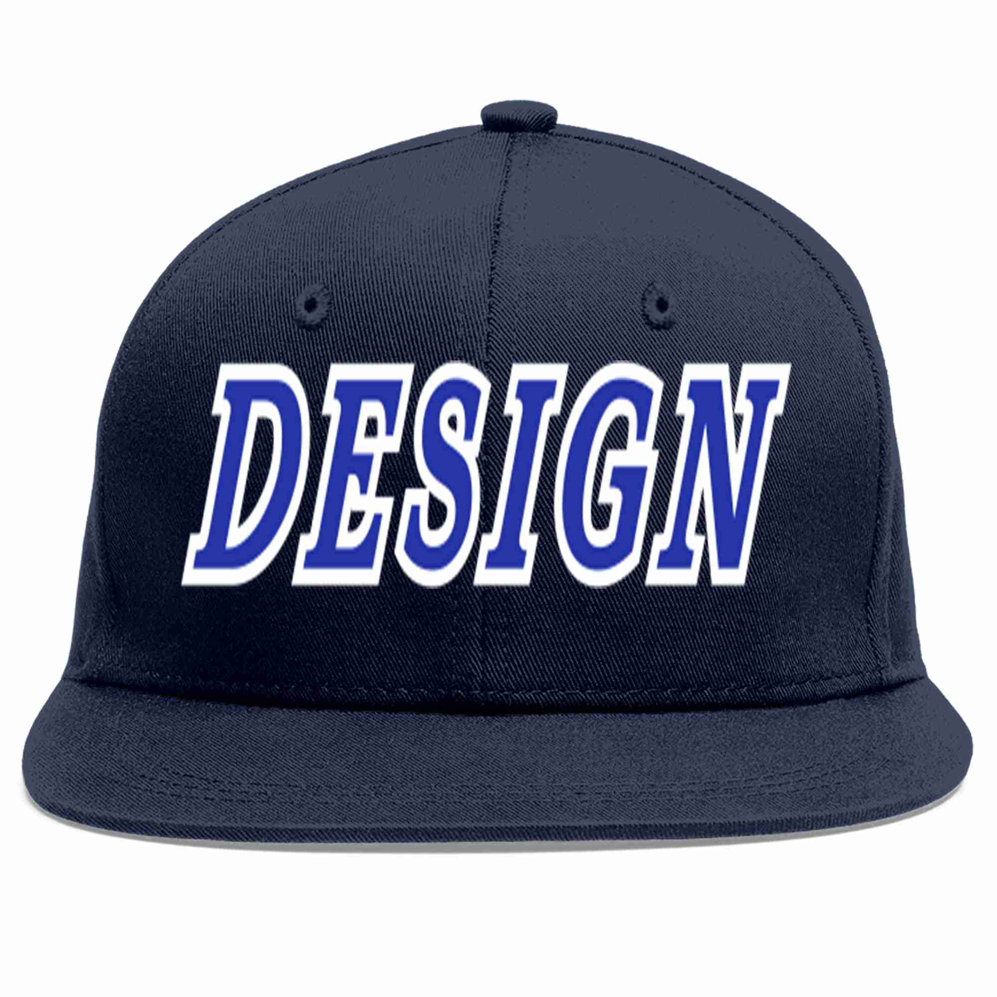 Conception personnalisée de casquette de baseball de sport à avant-toit plat bleu marine royal-blanc pour hommes/femmes/jeunes