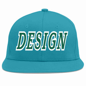 Custom Aqua Kelly Green-White Flat Eaves Sport Baseball Cap Design for Men/Women/Youth