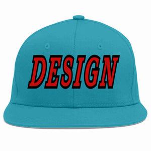 Custom Aqua Red-Black Flat Eaves Sport Baseball Cap Design for Men/Women/Youth