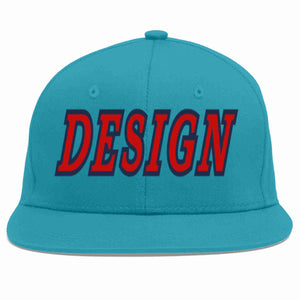 Casquette de baseball personnalisée Aqua Red-Navy Flat Eaves Sport pour hommes/femmes/jeunes