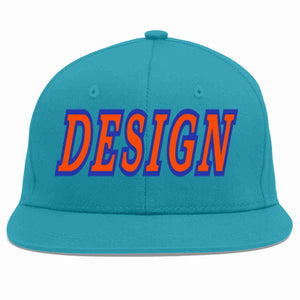 Custom Aqua Orange-Royal Flat Eaves Sport Baseball Cap Design for Men/Women/Youth