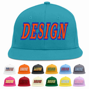 Custom Aqua Orange-Royal Flat Eaves Sport Baseball Cap Design for Men/Women/Youth