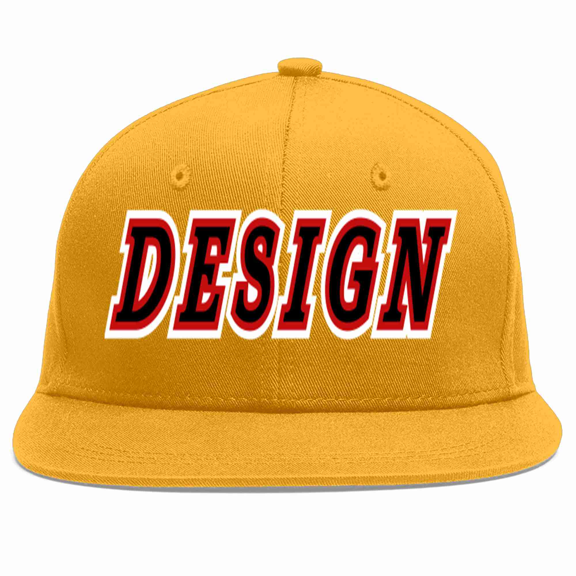 Custom Gold Black-Red Flat Eaves Sport Baseball Cap Design for Men/Women/Youth