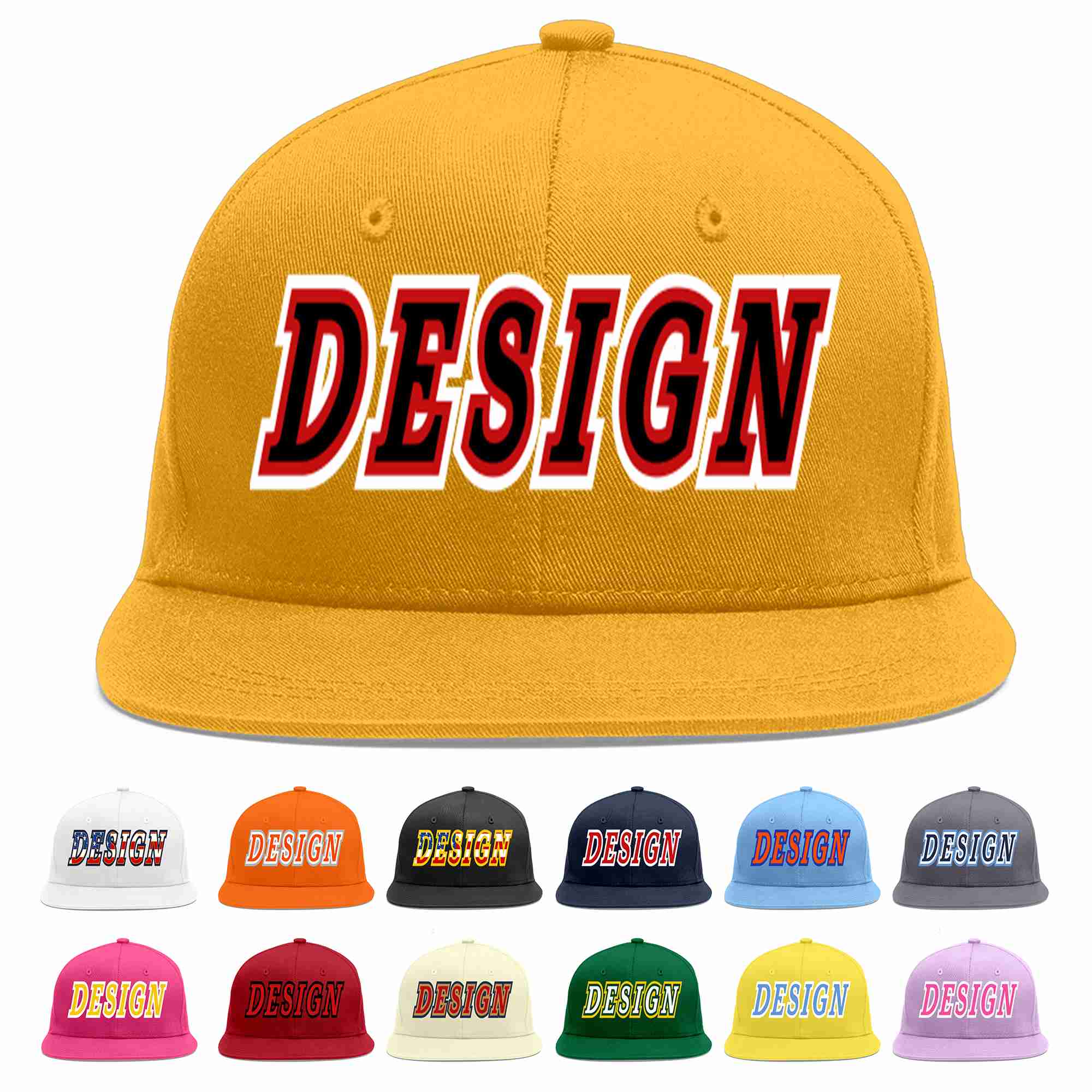 Custom Gold Black-Red Flat Eaves Sport Baseball Cap Design for Men/Women/Youth