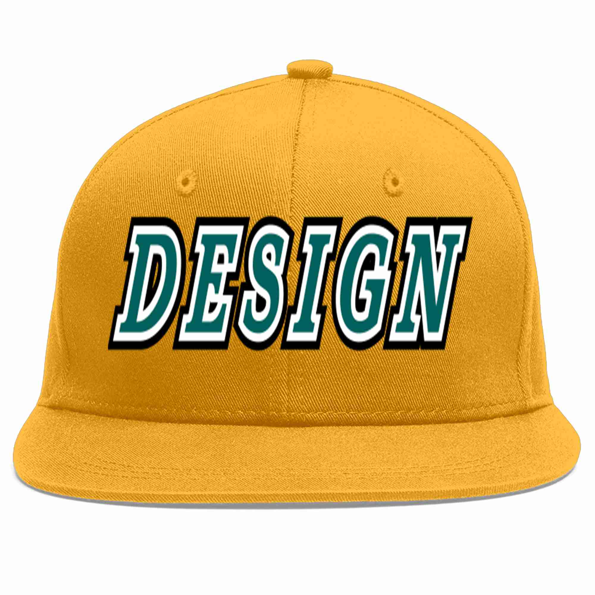 Custom Gold Aqua-White Flat Eaves Sport Baseball Cap Design for Men/Women/Youth