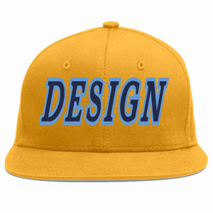 Custom Gold Navy-Light Blue Flat Eaves Sport Baseball Cap Design for Men/Women/Youth