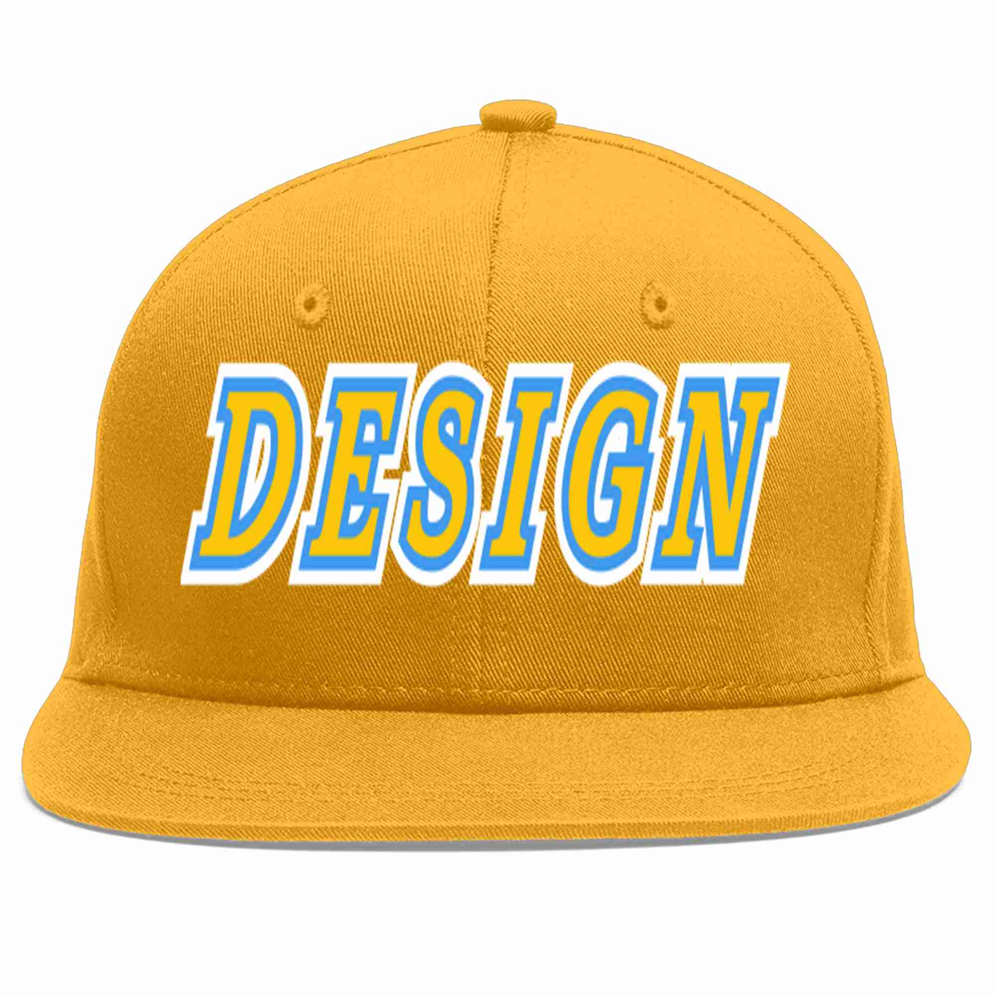 Conception personnalisée de casquette de baseball de sport à avant-toit plat bleu poudre d'or doré pour hommes/femmes/jeunes