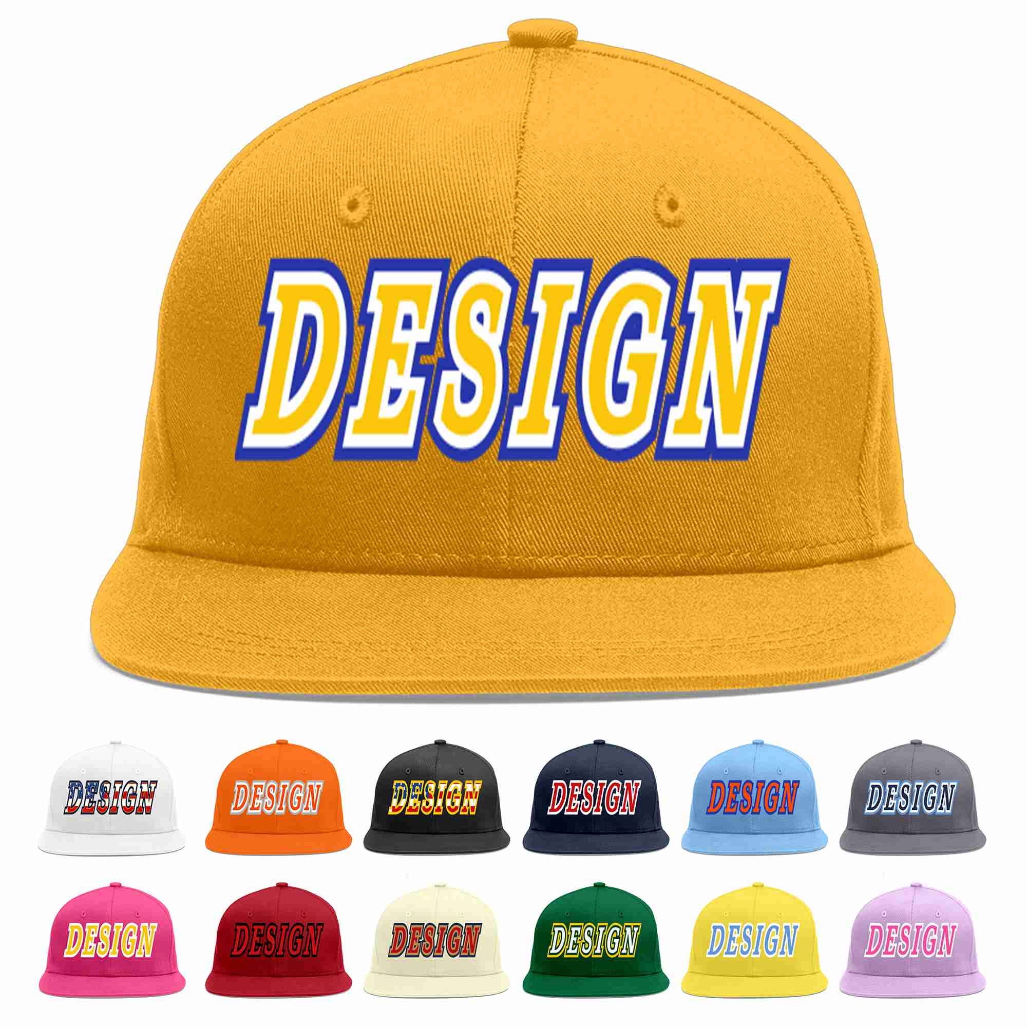 Custom Gold Gold-White Flat Eaves Sport Baseball Cap Design for Men/Women/Youth