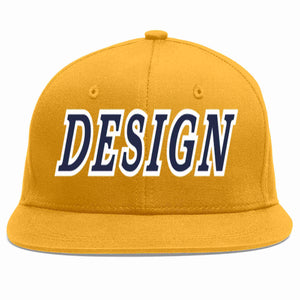 Custom Gold Navy-White Flat Eaves Sport Baseball Cap Design for Men/Women/Youth