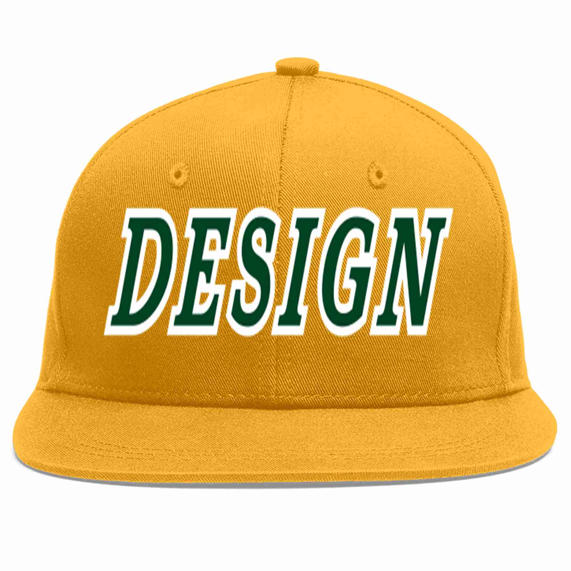 Conception personnalisée de casquette de baseball de sport à avant-toit plat vert-blanc doré pour hommes/femmes/jeunes