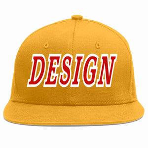 Custom Gold Red-White Flat Eaves Sport Baseball Cap Design for Men/Women/Youth