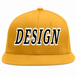 Custom Gold Black-White Flat Eaves Sport Baseball Cap Design for Men/Women/Youth