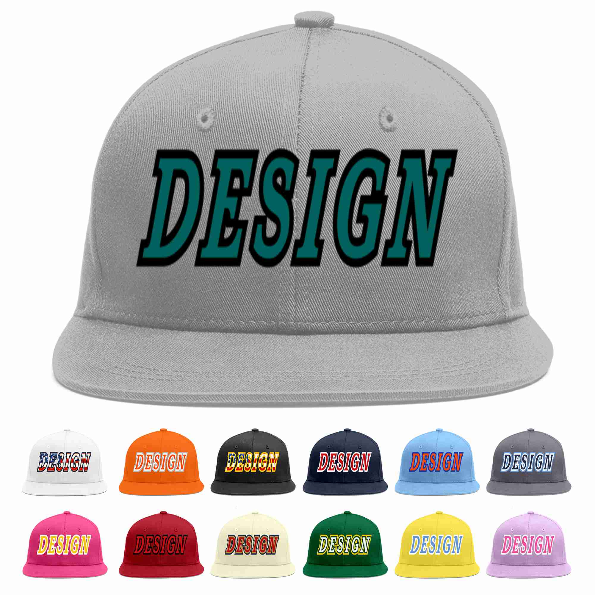 Conception personnalisée de casquette de baseball de sport à Eaves plates gris aqua-noir pour hommes/femmes/jeunes