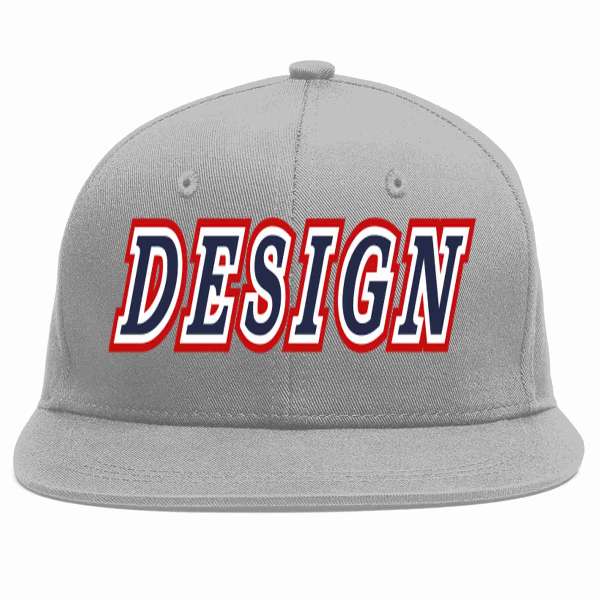 Custom Gray Navy-White Flat Eaves Sport Baseball Cap Design for Men/Women/Youth