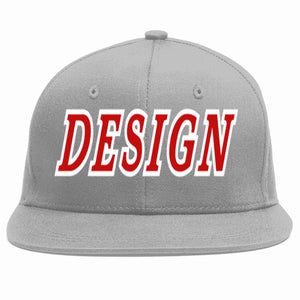 Conception personnalisée de casquette de baseball de sport à avant-toit plat gris rouge-blanc pour hommes/femmes/jeunes