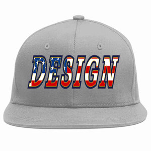 Custom Gray Vintage USA Flag-Gold Flat Eaves Sport Baseball Cap Design for Men/Women/Youth