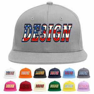 Custom Gray Vintage USA Flag-Gold Flat Eaves Sport Baseball Cap Design for Men/Women/Youth