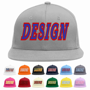 Custom Gray Royal-Red Flat Eaves Sport Baseball Cap Design for Men/Women/Youth