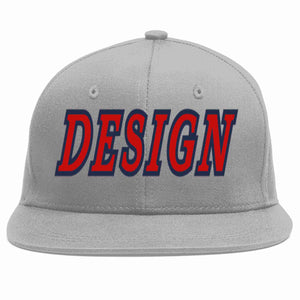 Custom Gray Red-Navy Flat Eaves Sport Baseball Cap Design for Men/Women/Youth