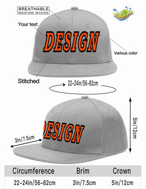 Custom Gray Orange-Black Flat Eaves Sport Baseball Cap Design for Men/Women/Youth